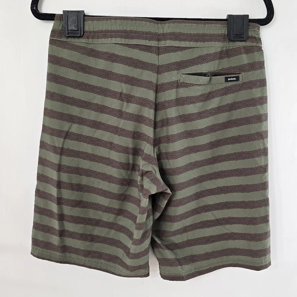 Prana Riveter Board Shorts Algae Stripe Swimming Bathing Suit Trunks Size 28